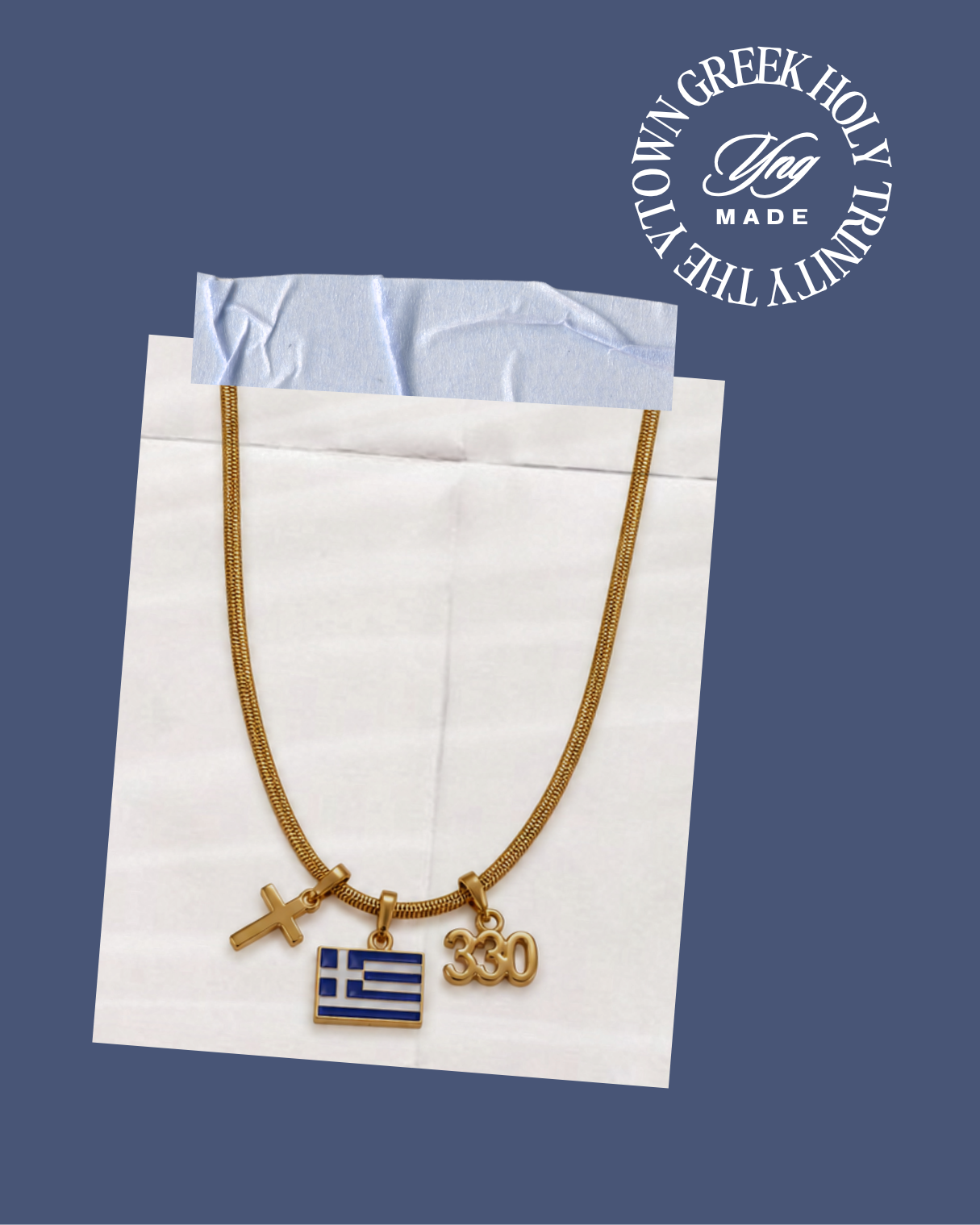 Youngstown Greek Holy Trinity Gold Charm Necklace